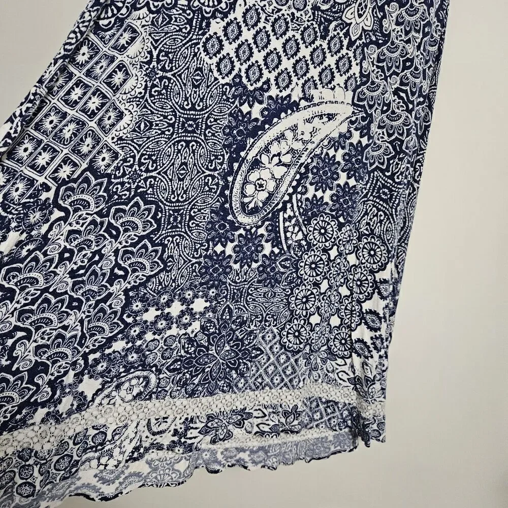 Ellen Tracy Sleeveless Paisley Tank Dress Size L Blue Cutout Back Lace Details - Picture 7 of 10